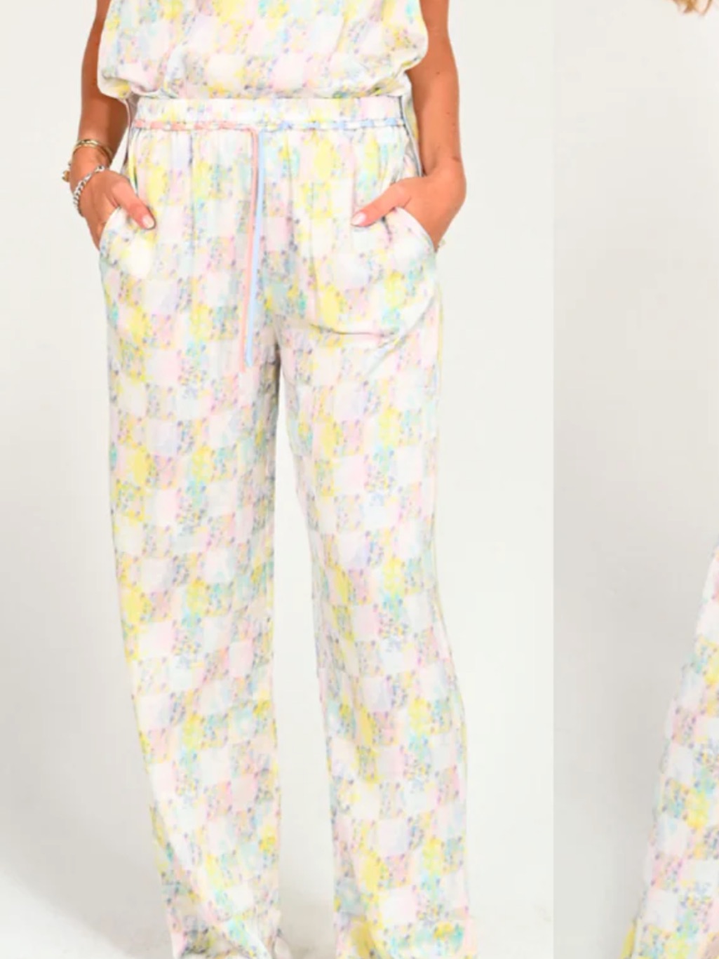 Kerri Rosenthal Pastel Check Silky Drawstring Pants